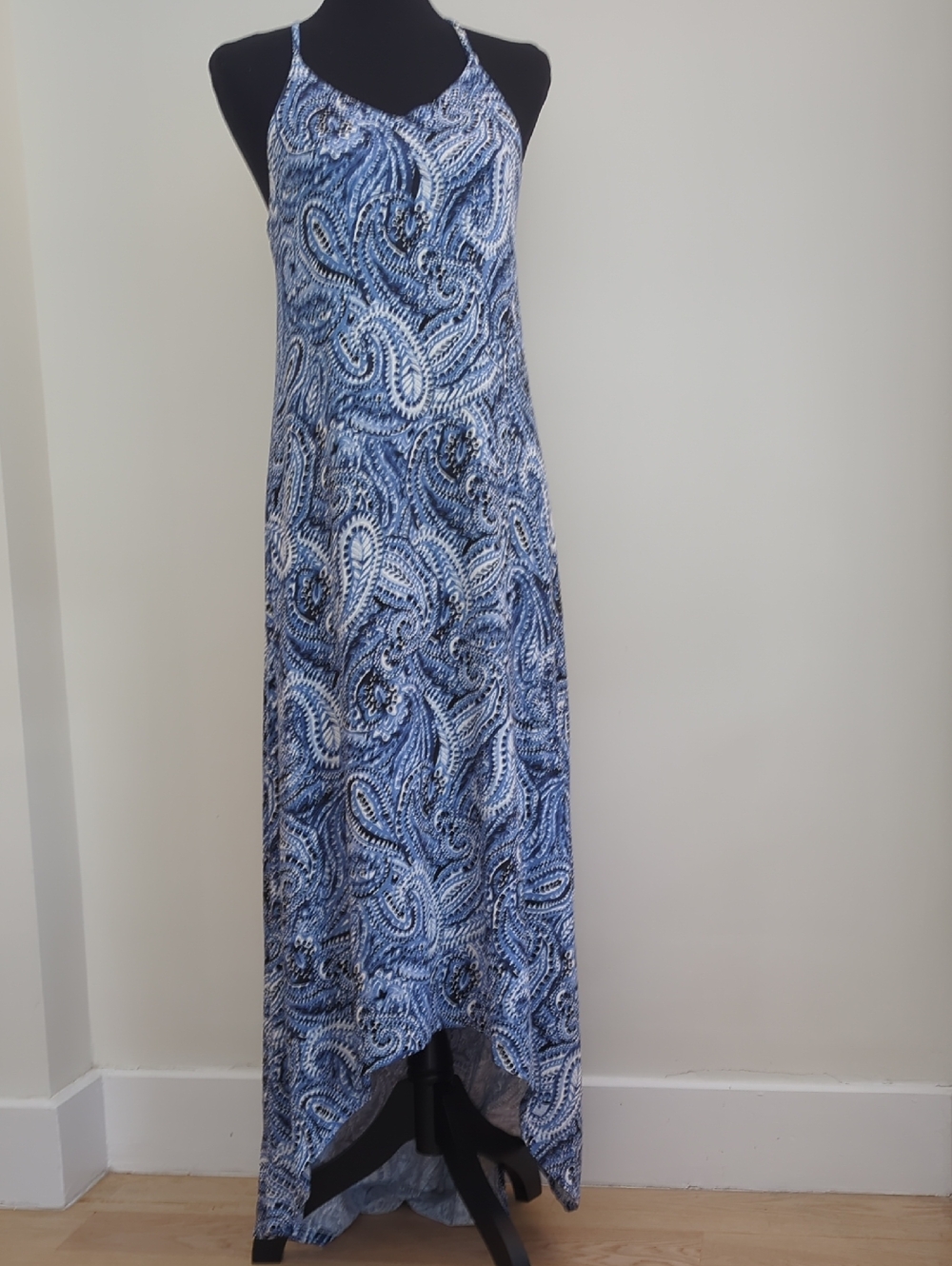 Cynthia Rowley Navy & White Paisley High-Low Maxi Dress